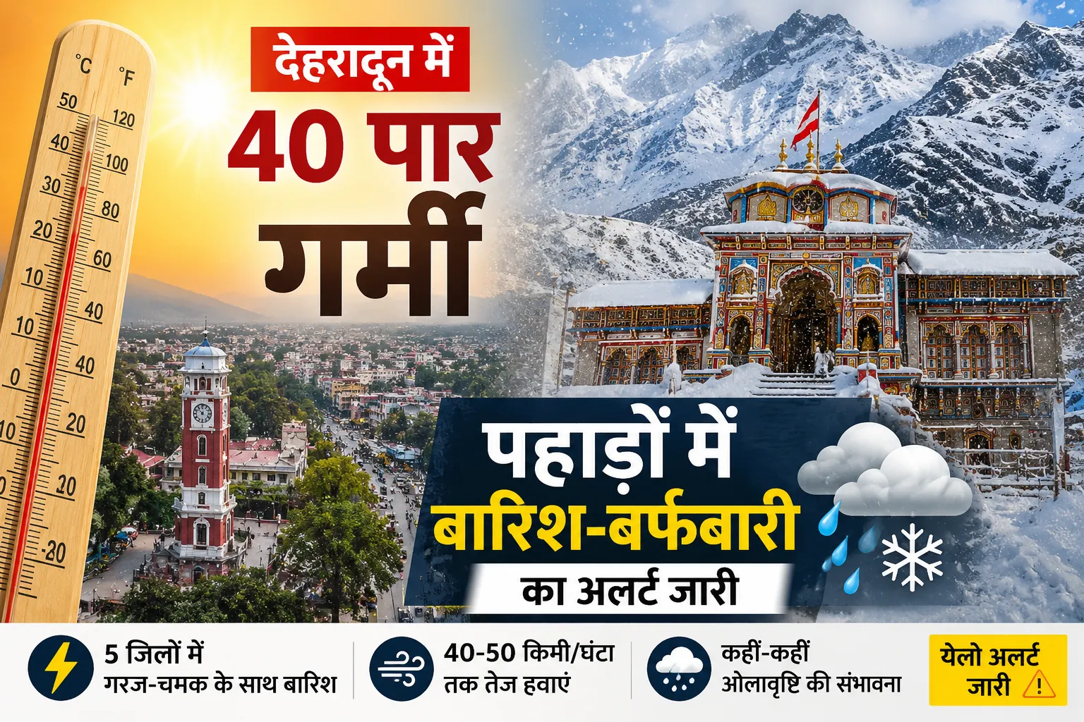 देहरादून में 40 पार गर्मी, पहाड़ों में बारिश-बर्फबारी का अलर्ट जारी